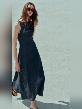 Zara Linen Open Back Midi Dress Sz. L
